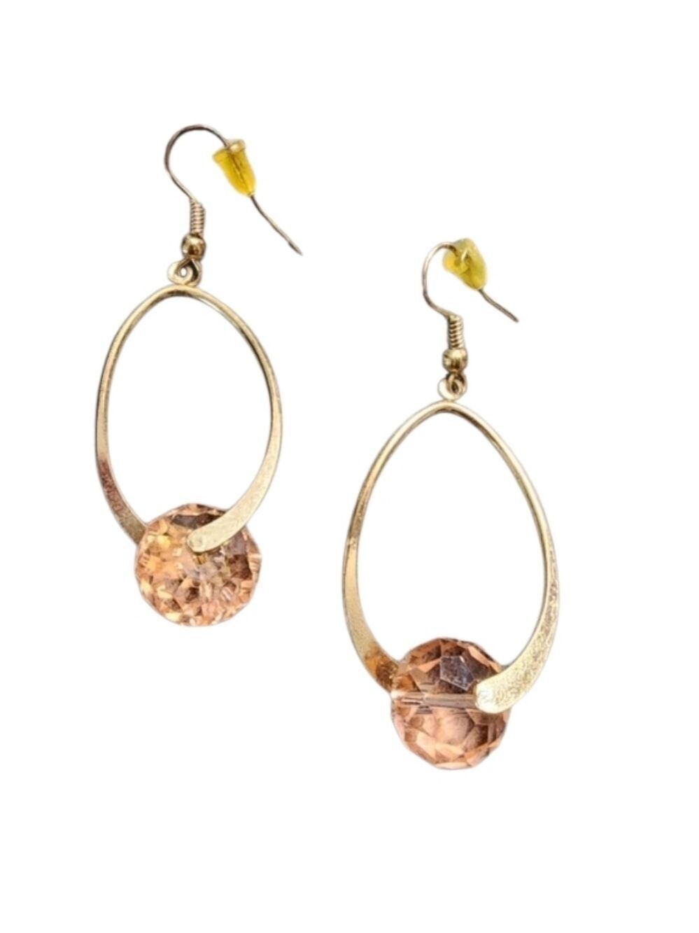 Goldtone and Orange Hoop Earrings with Faceted Crystals